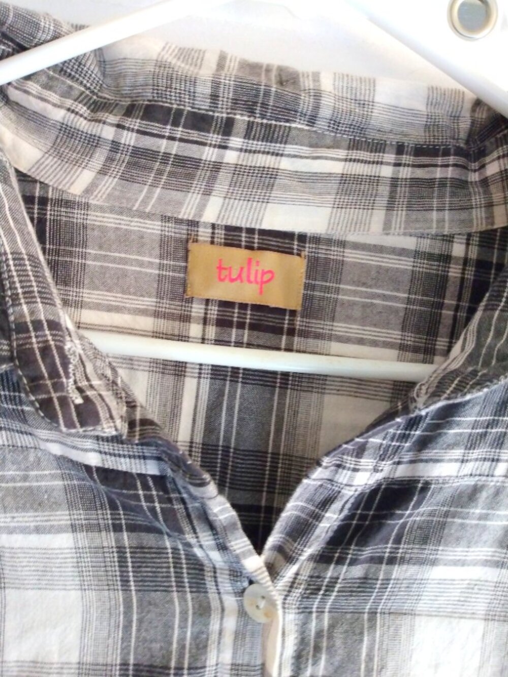 Tulip Plaid High‑Low Shirt Dress L Lagenlook Boho Cotton Asymmetrical Artsy - Picture 4 of 11